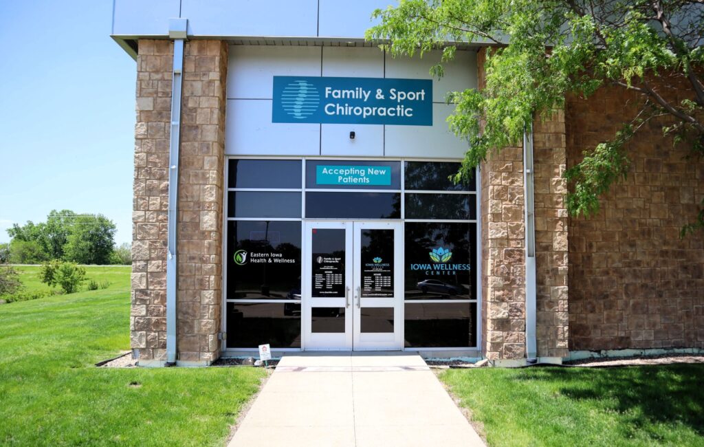 Entrance to chiropractic office where people can receive a range of services, including physical therapy near Iowa City.